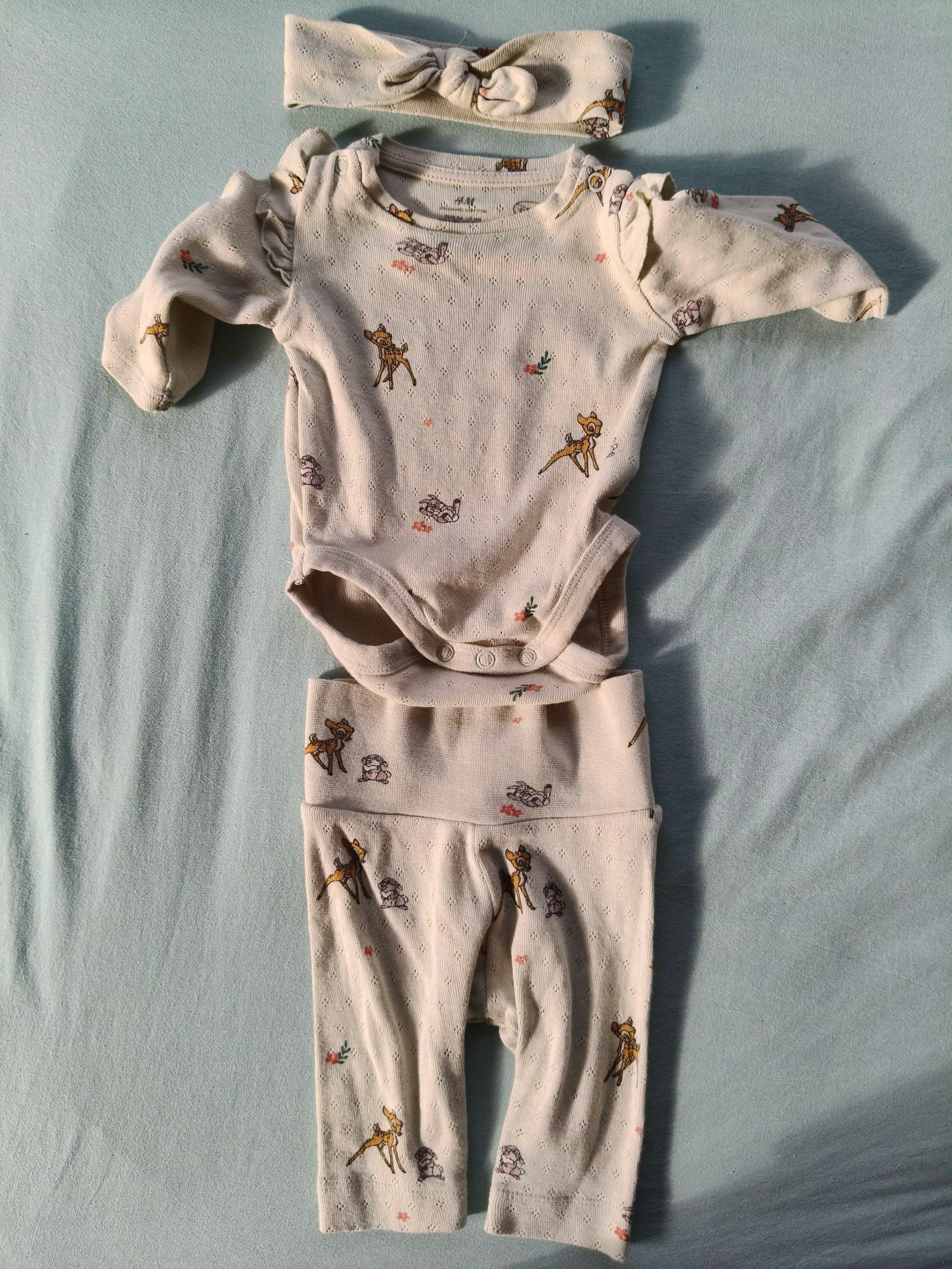 Ensemble 3 pièces bébé mixte H&M vert clair bambi 56 cm